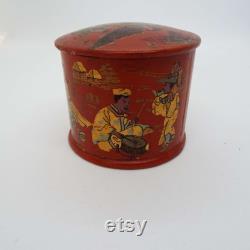 Vintage Papier Mache Red Lacquer Powder Box Japanese Powder Puff Box Vanity Storage Antique Powder Puff Container 1920's