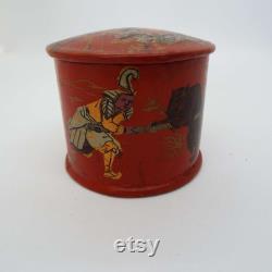 Vintage Papier Mache Red Lacquer Powder Box Japanese Powder Puff Box Vanity Storage Antique Powder Puff Container 1920's