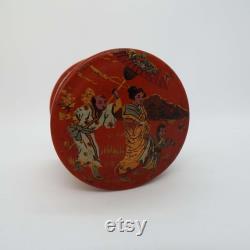 Vintage Papier Mache Red Lacquer Powder Box Japanese Powder Puff Box Vanity Storage Antique Powder Puff Container 1920's