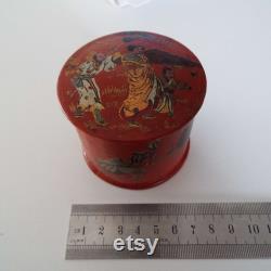 Vintage Papier Mache Red Lacquer Powder Box Japanese Powder Puff Box Vanity Storage Antique Powder Puff Container 1920's