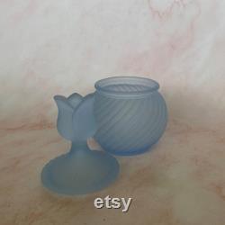 Vintage Party Lite Frosted Blue Glass Tulip Vanity Dresser Jar, Satin Blue Candle Votive Jar