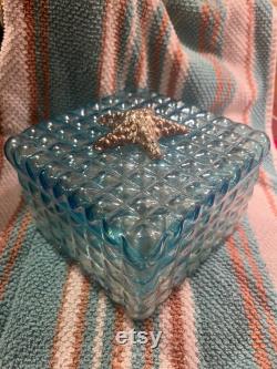 Vintage Pearlescent Teal Starfish Powder Jar