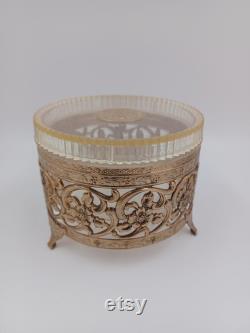 Vintage Pearls and Mink Brass Casket Powder Box 3.25 T x 4.25 R