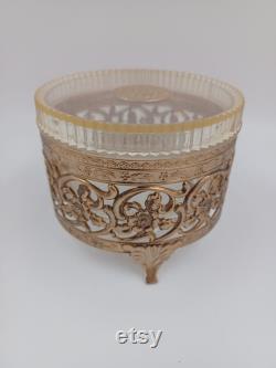 Vintage Pearls and Mink Brass Casket Powder Box 3.25 T x 4.25 R
