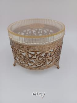 Vintage Pearls and Mink Brass Casket Powder Box 3.25 T x 4.25 R