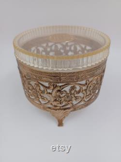 Vintage Pearls and Mink Brass Casket Powder Box 3.25 T x 4.25 R