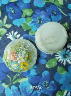 Vintage PerCenta Plastic Powder Pot Hand-Painted Floral Lid, 1940s
