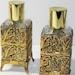 Vintage Perfume or Lotion Bottle Vanity Set Glass with Gold Metal Trim