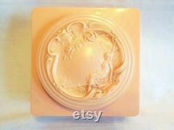 Vintage Pink Art Nouveau Lady and Roses Evyan Powder Box