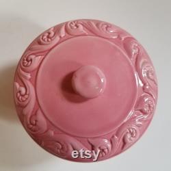Vintage Pink Ceramic Cherubs Covered Pedestal Dish Powder Box Woodpecker Products