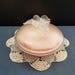 Vintage Pink Dusting Powder Box with Powder Poof, Frosty Wild Rose on the Lid,