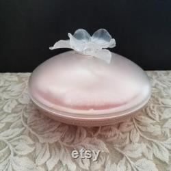 Vintage Pink Dusting Powder Box with Powder Poof, Frosty Wild Rose on the Lid,