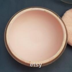Vintage Pink Dusting Powder Box with Powder Poof, Frosty Wild Rose on the Lid,