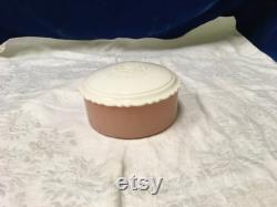 Vintage Pink Glass Powder Box With White Lid 1960 s.