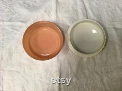 Vintage Pink Glass Powder Box With White Lid 1960 s.