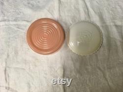 Vintage Pink Glass Powder Box With White Lid 1960 s.