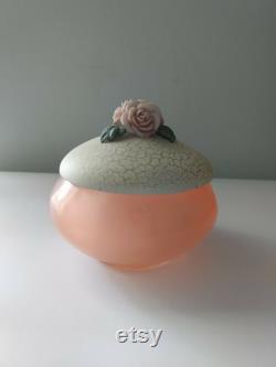 Vintage Pink Lucite Acrylic Powder Dresser Jar With Roses