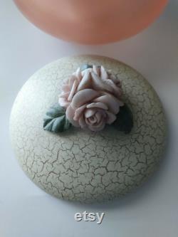 Vintage Pink Lucite Acrylic Powder Dresser Jar With Roses