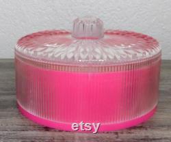 Vintage Pink Powder Box with Puff Mavis Dusting Powder Box Diamond Cut Lid No Powder