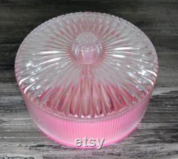 Vintage Pink Powder Box with Puff Mavis Dusting Powder Box Diamond Cut Lid No Powder