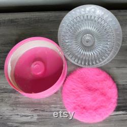 Vintage Pink Powder Box with Puff Mavis Dusting Powder Box Diamond Cut Lid No Powder
