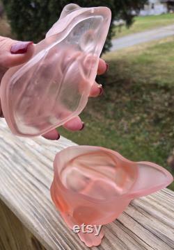 Vintage Pink Satin Frog Powder Dish