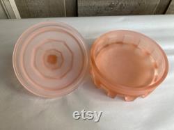 Vintage Pink Satin Glass Art Deco Powder Box with Lid by Toussaint Glass Co. Excellent Condition FREE SHIPPING