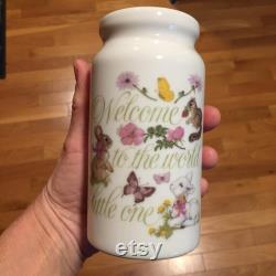 Vintage Porcelain Baby Powder Shaker Welcome to the World Little One