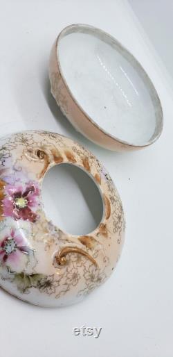Vintage Porcelain Hair Receiver Hand painted Vanity Trinket Jewelry Box Ornate