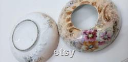 Vintage Porcelain Hair Receiver Hand painted Vanity Trinket Jewelry Box Ornate