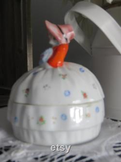 Vintage Porcelain Half Doll Powder Jar, 1950s Trinket Box Made in Japan, Granny Chic Decor