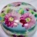 Vintage Porcelain Hand Painted Pink Daisy Powder Box Jewelry Dish