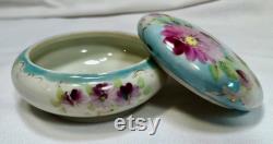 Vintage Porcelain Hand Painted Pink Daisy Powder Box Jewelry Dish