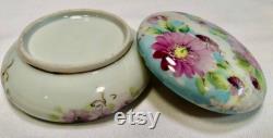 Vintage Porcelain Hand Painted Pink Daisy Powder Box Jewelry Dish