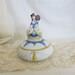 Vintage Porcelain Powder Box Hand Painted Colonial Lady Finial Arms Away