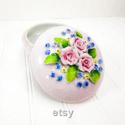 Vintage Porcelain Rose Trinket Box Dermay Fifth Ave NY, Floral Decor