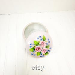 Vintage Porcelain Rose Trinket Box Dermay Fifth Ave NY, Floral Decor