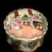 Vintage Porcelain Trinket Box Hand Painted in Macau with Asian Figures on Lid and Multi Colored, Raised, Floral Base.