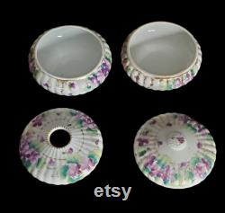 Vintage Porcelain Victorian Hair Receiver and Trinket Powder Jar Set