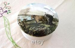 Vintage Pottery Jar with Lid Oxen Pattern Cream Jar