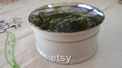 Vintage Pottery Jar with Lid Oxen Pattern Cream Jar