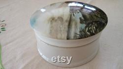 Vintage Pottery Jar with Lid Oxen Pattern Cream Jar