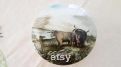 Vintage Pottery Jar with Lid Oxen Pattern Cream Jar