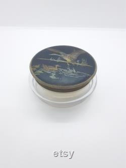 Vintage Powder Blusher Glass Jar Pot Lid Ducks Powderpuff