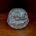 Vintage Powder Bowl Crystal Dome Lid 9cm Wide. Farmhouse Country Shabby Cottage Vanity Decor Crystal Glass Jewellery Pot Powder Puff Bowl