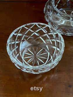 Vintage Powder Bowl Crystal Dome Lid 9cm Wide. Farmhouse Country Shabby Cottage Vanity Decor Crystal Glass Jewellery Pot Powder Puff Bowl