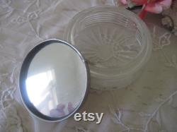 Vintage Powder Box Boudoir Vanity Glass with Portrait Cameo c1940's-50's