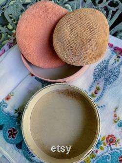 Vintage Powder Box, Charles of the Ritz Round Container, Two Pink Powder Puffs included