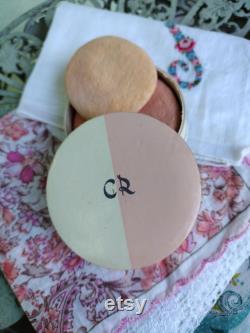 Vintage Powder Box, Charles of the Ritz Round Container, Two Pink Powder Puffs included