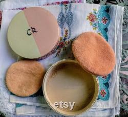 Vintage Powder Box, Charles of the Ritz Round Container, Two Pink Powder Puffs included